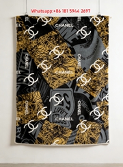 Chanel Black & Gold Graffiti CC Logo Flannel Throw Blanket IMG_7069